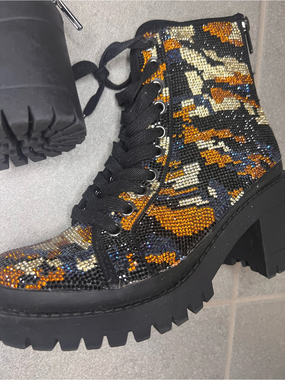 Steve Madden Camo Rhinestone Combat Boots - Embellished Sparkle Ankle Booties